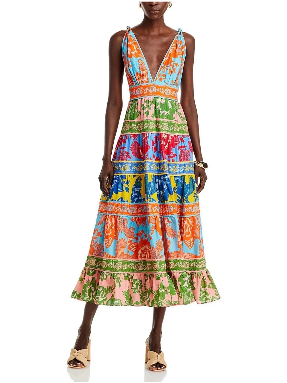 FARM Rio Multicolor Floral V-Neck Tiered Maxi Dress - Picture 1 of 8